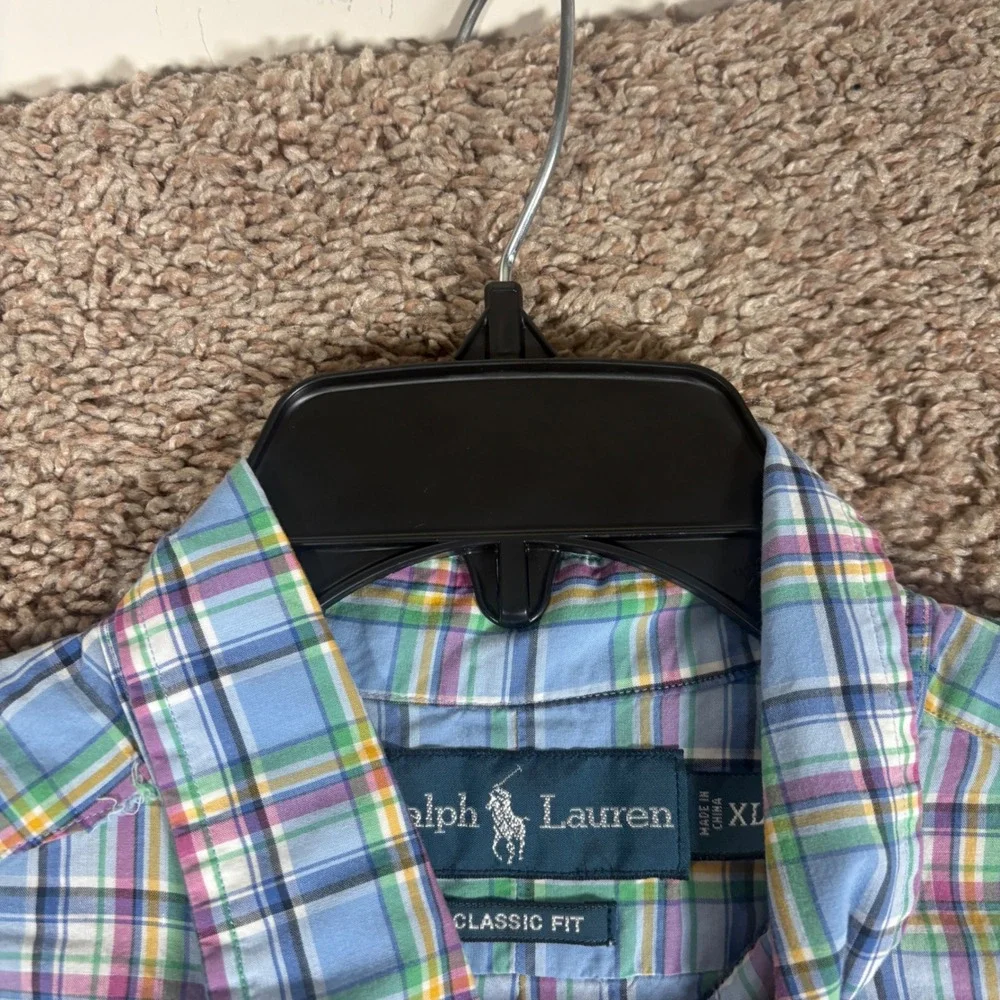 Polo Ralph Lauren Mens XL Classic‎ Fit Plaid Button Down Shirt Blue Multi Color